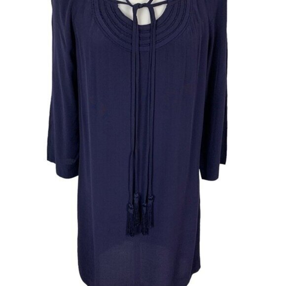 Diane Von Furstenberg Navy Boho Tassel Tie Tunic Dress Rayon Flowy Chic 4 - Picture 3 of 7